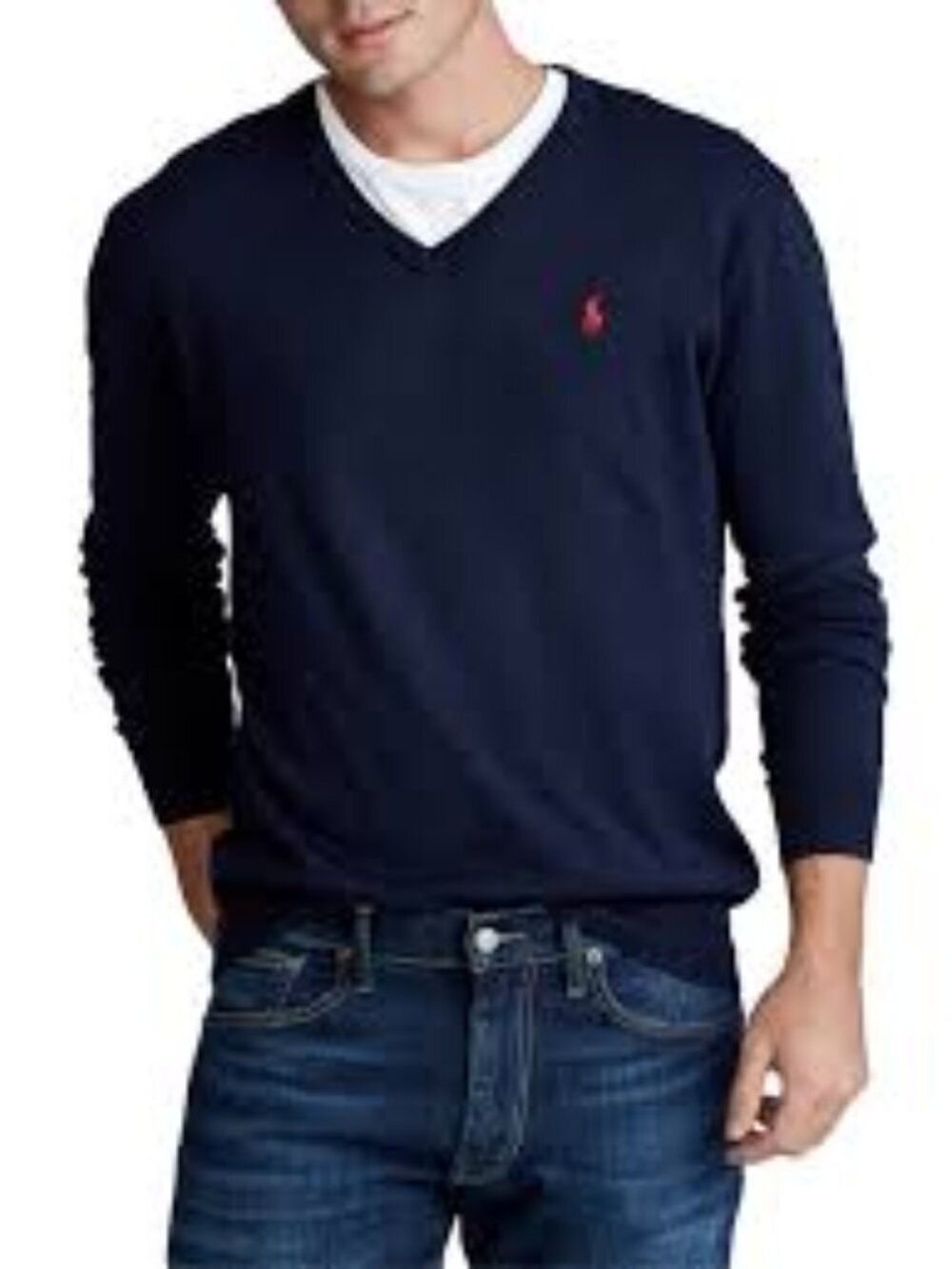 Polo by Ralph Lauren Navy V-Neck Sweater with Red Pony Soft Knit Size 3XB